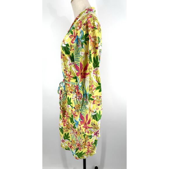 All For Color Robe And Capri Pants Set Colorful Floral Cotton Casual Vacation L - Picture 2 of 9